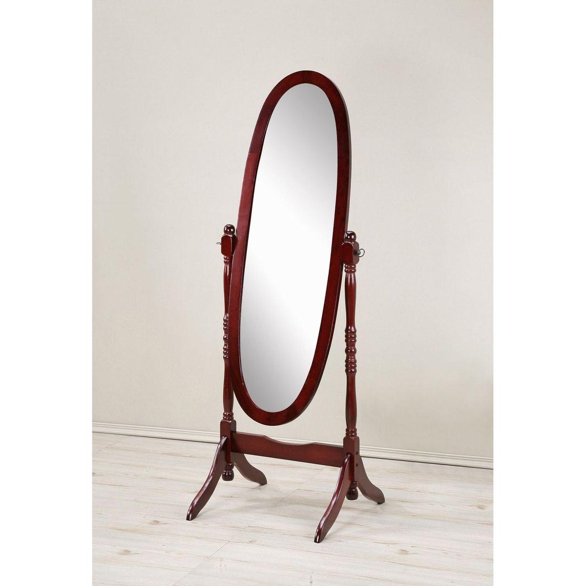 Traditional Queen Anna Style Wood Floor Cheval Mirror, Cherry Finish