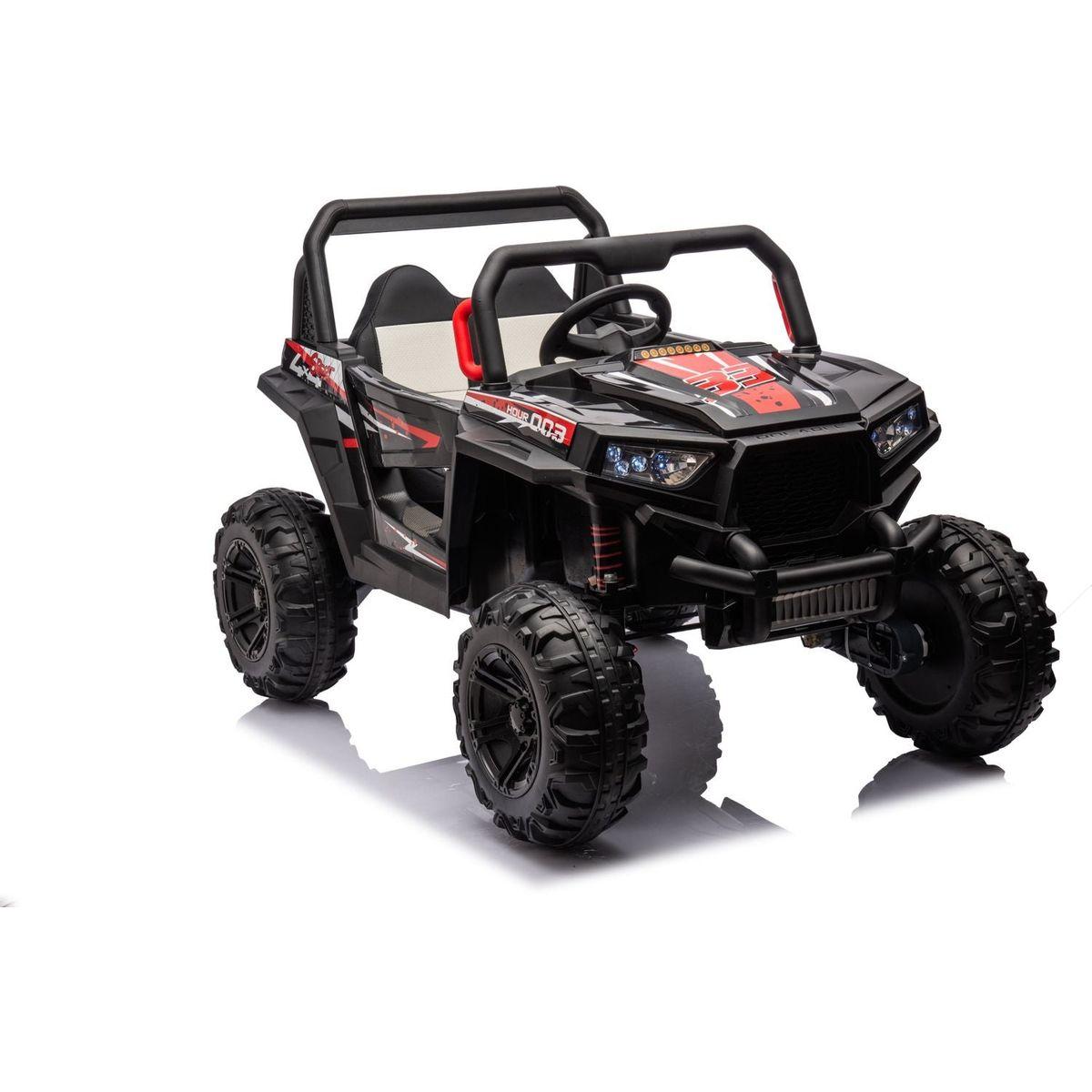 12v7ax2 30wx4 Four-wheel drive leather seat one button start,forward and backward, high and low speed, music, front light, power display, two doors can open, 2.4G R/C, seat belt four wheel absorber