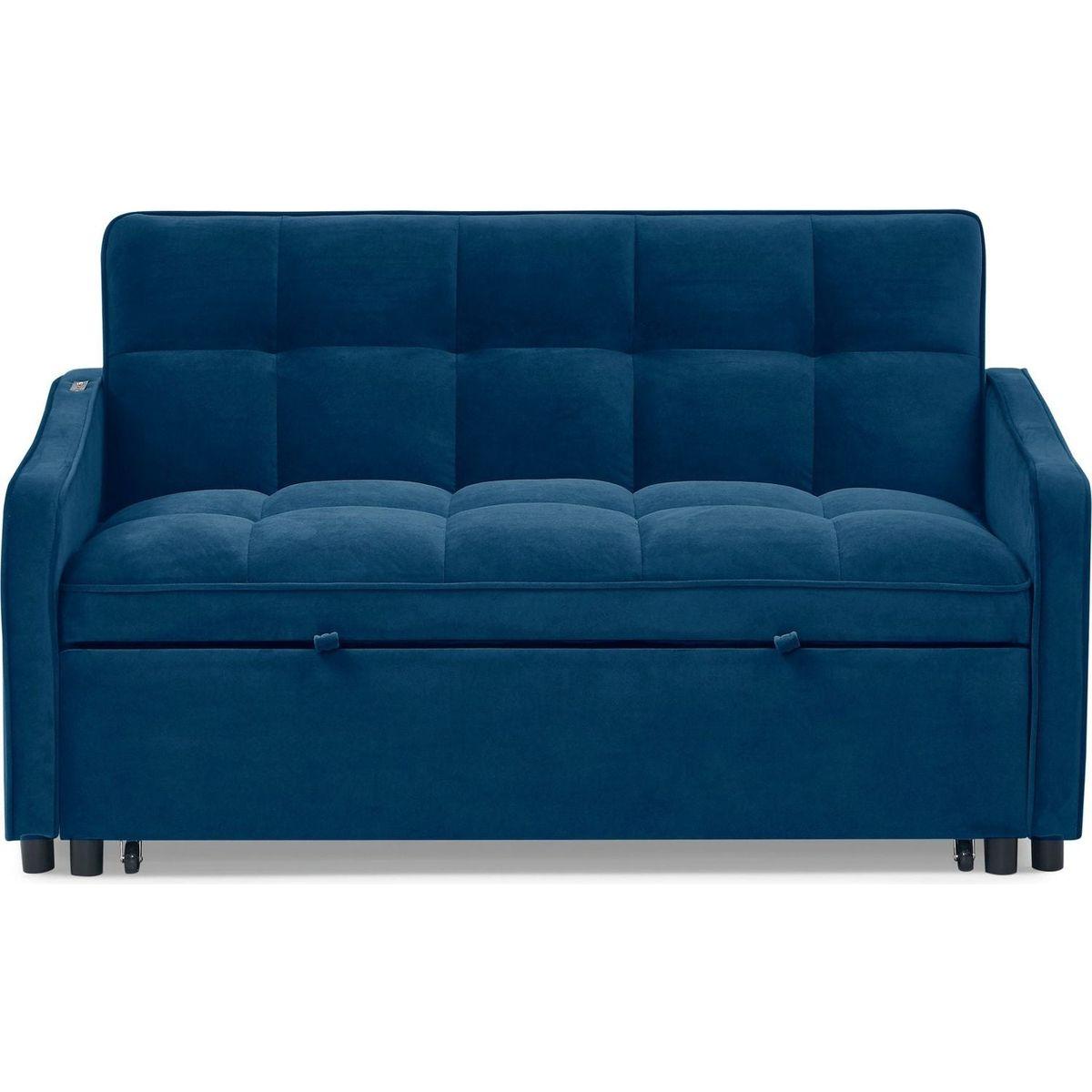 Loveseats Sofa Bed with Pull-out Bed,Adjustable Back and Two Arm Pocket,TypeC and USB Charging with Copper nail,Blue (47"x53"x31")