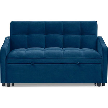 Loveseats Sofa Bed with Pull-out Bed,Adjustable Back and Two Arm Pocket,TypeC and USB Charging with Copper nail,Blue (47"x53"x31")