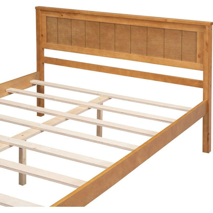 Platform Bed Frame with Headboard, Wood Slat Support, No Box Spring Needed, Full, Oak