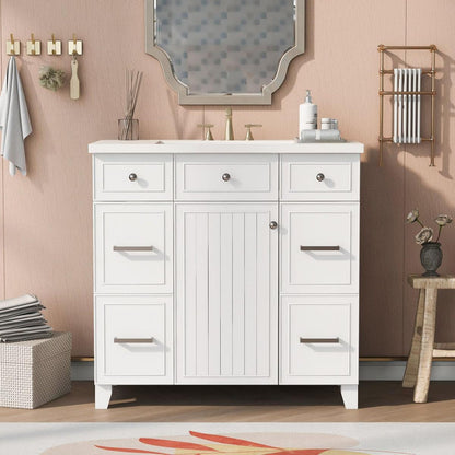 36" Bathroom Vanity Cabinet with Sink Top Combo Set,White,Single Sink,Shaker Cabinet with Soft Closing Door and Drawer