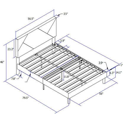 Full Size Upholstered Platform Bed Frame with Headboard, Strong Wood Slat Support, Mattress Foundation, No Box Spring Needed, Easy Assembly, Gray