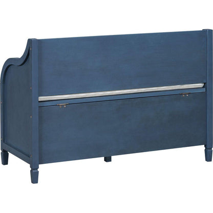 Rustic Style Solid wood Entryway Multifunctional Storage Bench with Safety Hinge (Antique Navy+ Beige)