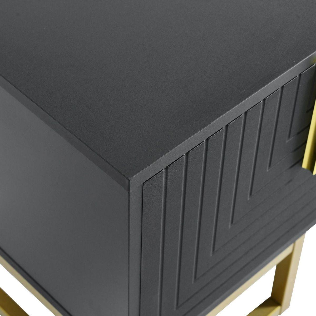 Modern TV Stand with Metal Legs and Gold Handles for TVs Up to 80", Media Console Table with Cabinets and Adjustable Shelves, Luxury TV Cabinet with Geometric Lines for Living Room, Black