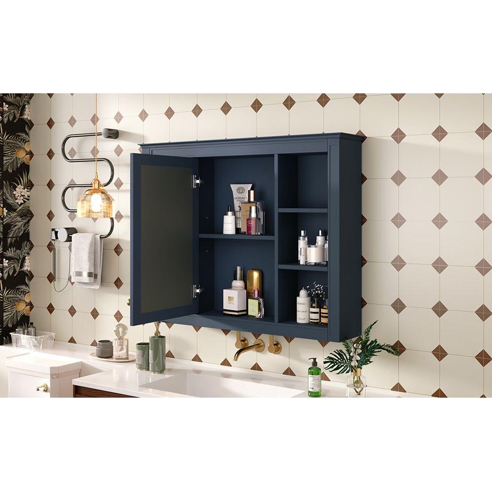 35" x 27.5" Medicine Cabinet, Wall Mounted Bathroom Storage Cabinet, Modern Bathroom Wall Cabinet with Mirror, Mirror Cabinet with 6 Open Shelves (Not Include Bathroom Vanity)