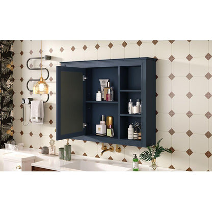 35" x 27.5" Medicine Cabinet, Wall Mounted Bathroom Storage Cabinet, Modern Bathroom Wall Cabinet with Mirror, Mirror Cabinet with 6 Open Shelves (Not Include Bathroom Vanity)