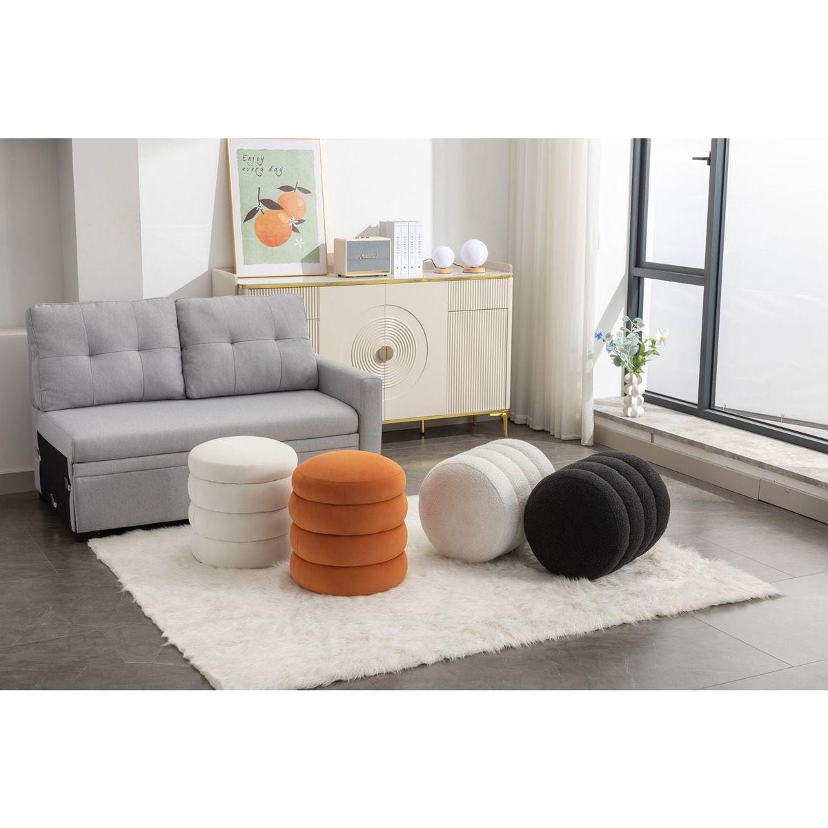 Soft Boucle Round Ottoman Footrest Stool,Black