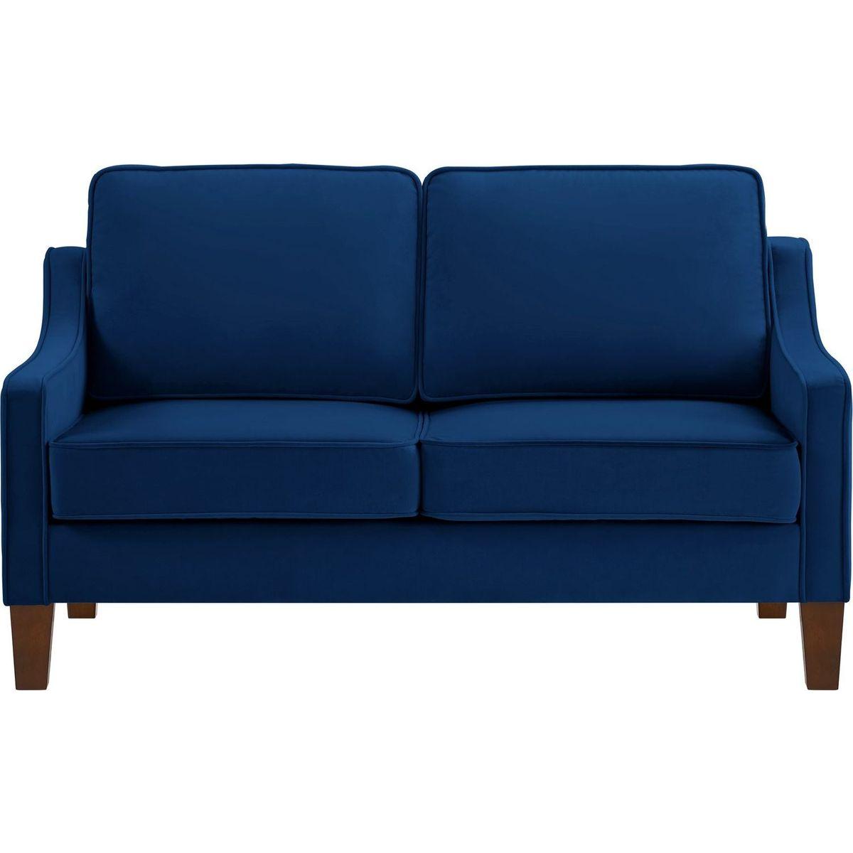 Modern Loveseat sofa for Living Room, Upholstered Velvet Small Couch with Wooden Legs for Livingroom Bedroom, Navy
