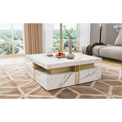 Modern White Square Storage Coffee Table with 4 Drawers