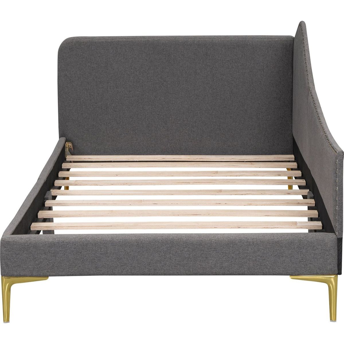 Twin Size Upholstered Daybed with Headboard and Armrest, Support Legs, Grey