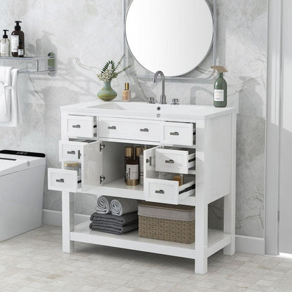 36" Bathroom Vanity with Top Sink, Modern Bathroom Storage Cabinet with 2 Soft Closing Doors and 6 Drawers, Single Sink Bathroom Vanity