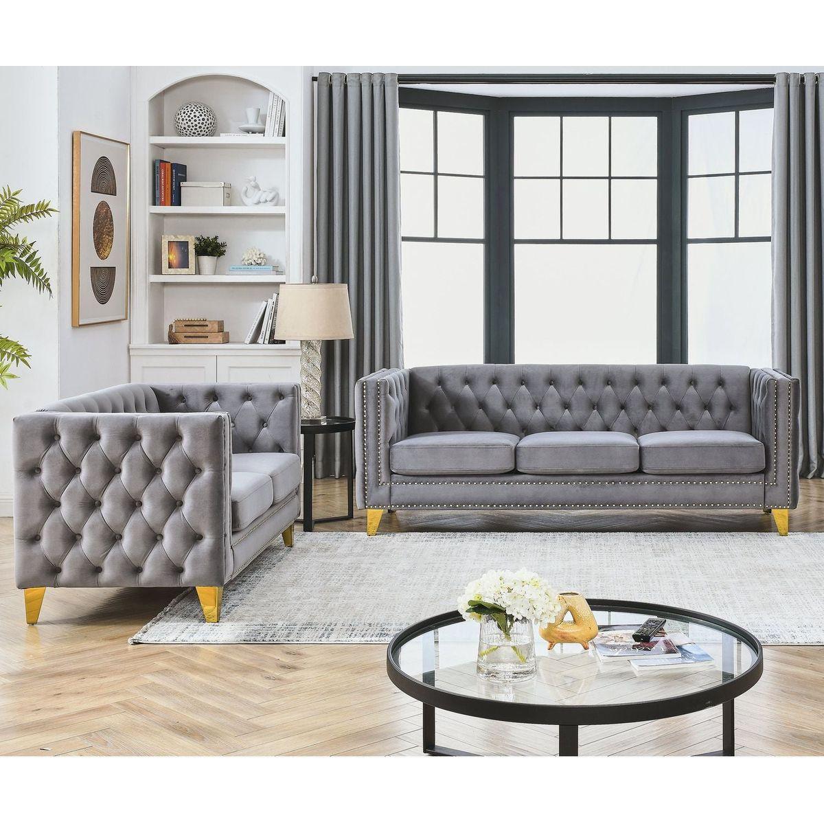 3-seater + 2-seater Combination sofa.GREY VELVET