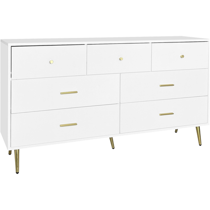 Seven Drawers Large Chest of Drawer Cabinet with Golden Handle and Golden Legs White Color