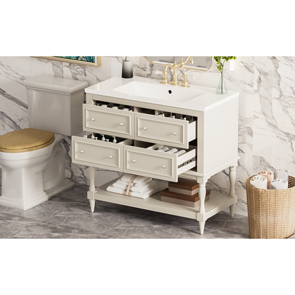 36" Bathroom Vanity Cabinet with Sink Combo Set, Undermount Resin Sink, Free Standing Vanity Set with 4 Drawers, Solid Wood Frame Bathroom Cabinet, Beige