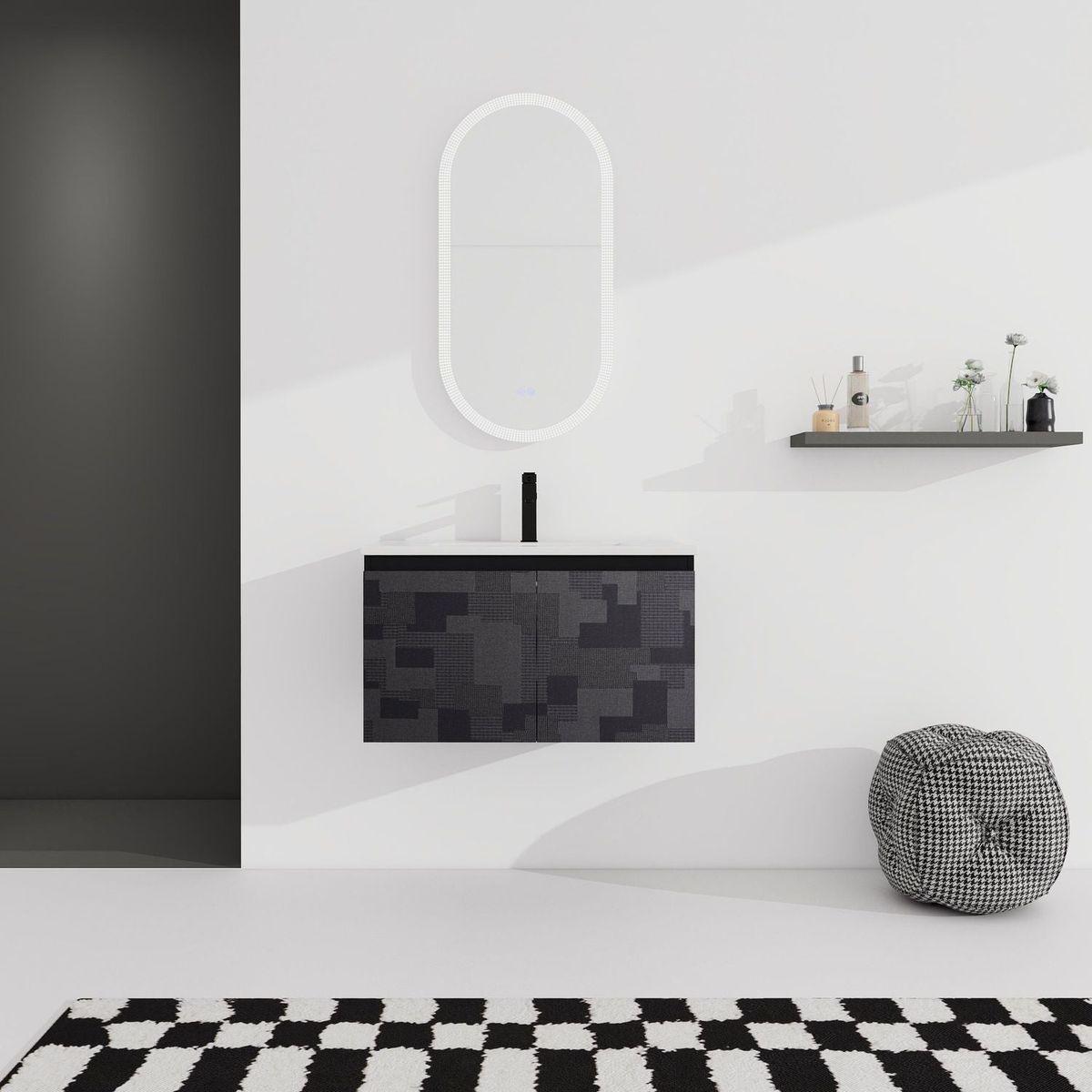 30" Floating Wall-Mounted Bathroom Vanity With Ceramics Sink & Soft-Close Cabinet Door, KD-Package