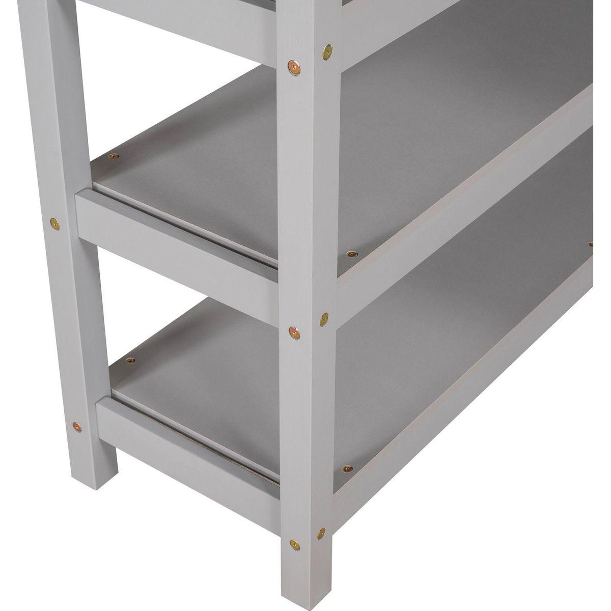 Full Size Loft Bed with Storage Shelves and Under-bed Desk, Gray