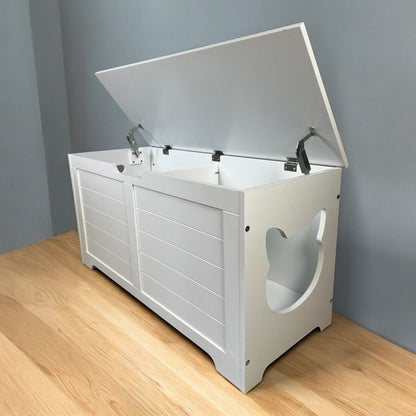 39.4' Top open Cat Litter Box Enclosure Furniture, Cat Washroom, Hidden Litter Box Cover, Cabinet for Large Cat, Dog Proof Cat Litter Boxes, Hideaway Litter Box, Cat House, White