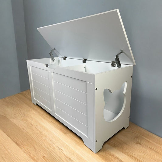 39.4' Top open Cat Litter Box Enclosure Furniture, Cat Washroom, Hidden Litter Box Cover, Cabinet for Large Cat, Dog Proof Cat Litter Boxes, Hideaway Litter Box, Cat House, White