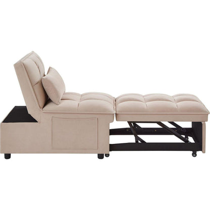 4 in1 Multi-Function Single Sofa Bed with Storage Pockets,Tufted Single Pull-out Sofa Bed with Adjustable Backrest and Pillows, Convertible Chaise Lounge,Taupe