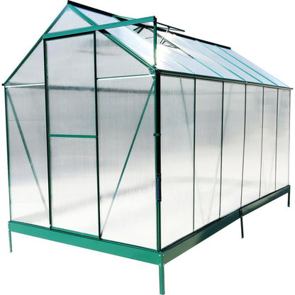 6.3'x12.2'x7' Polycarbonate Greenhouse, Heavy Duty Outdoor Aluminum Walk-in Green House Kit with Rain Gutter, Vent and Door for Backyard Garden, color green