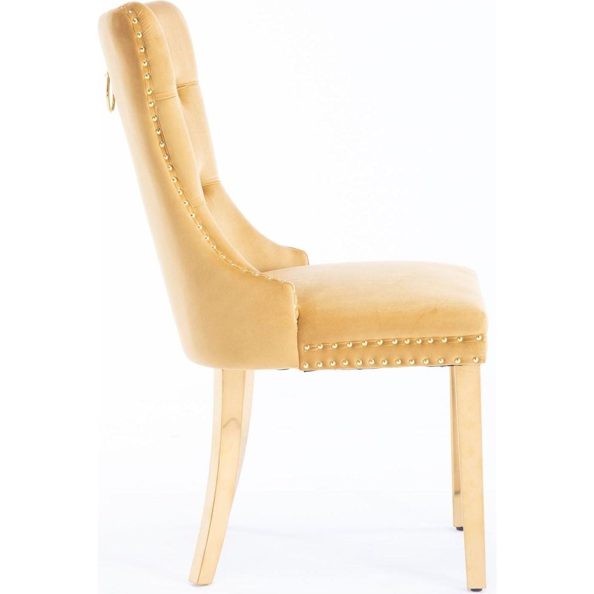 Nikki Collection Modern, High-end Tufted Solid Wood Contemporary Velvet Upholstered Dining Chair with Golden Stainless Steel Plating Legs,Nailhead Trim,Set of 2,Gold