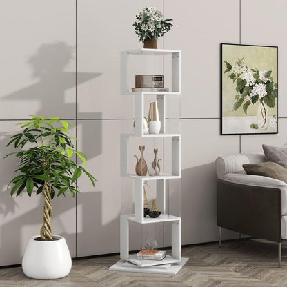 5 tier Rotating Bookshelf, Floor Rack Simple Bookcase with Acrylic plate Student Multi-Function Creative Bookshelf for Living Room with anti-toppling base