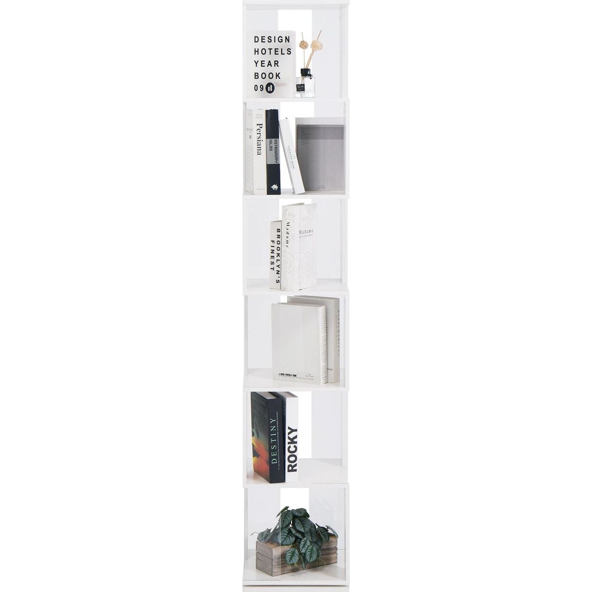 6 tier Rotating Bookshelf, Floor Rack Simple Bookcase with Acrylic plate Student Multi-Function Creative Bookshelf for Living Room