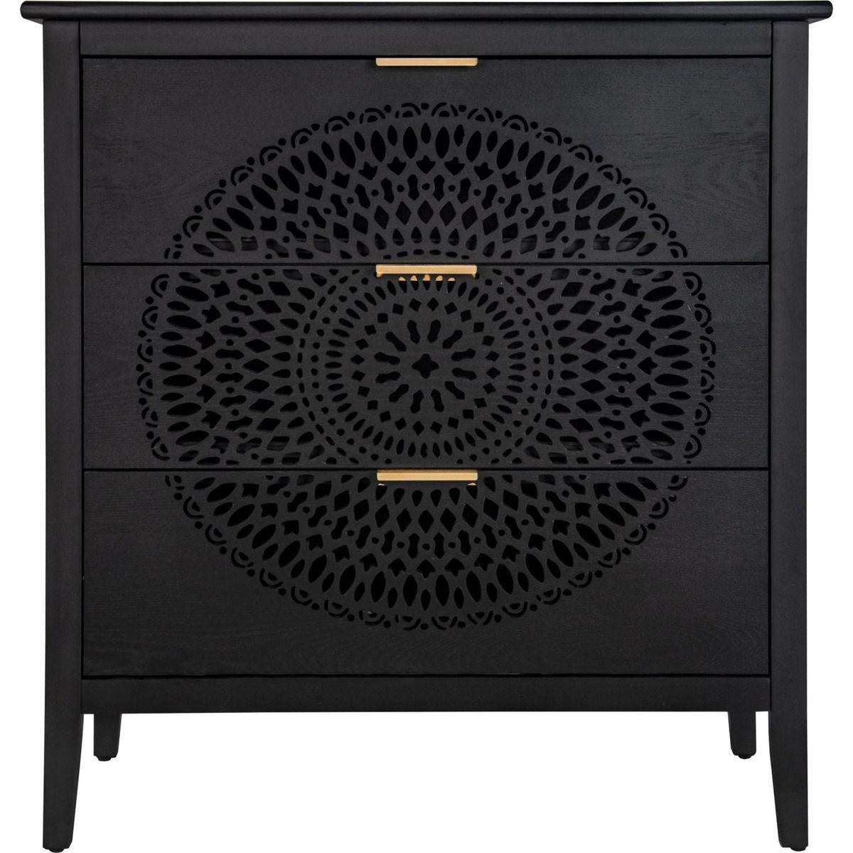 3 Drawer Cabinet with Hollow-Carved 3 Drawer Dresser Storage Chest with Metal Handles For Entryway Living Room Bedroom