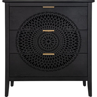 3 Drawer Cabinet with Hollow-Carved 3 Drawer Dresser Storage Chest with Metal Handles For Entryway Living Room Bedroom