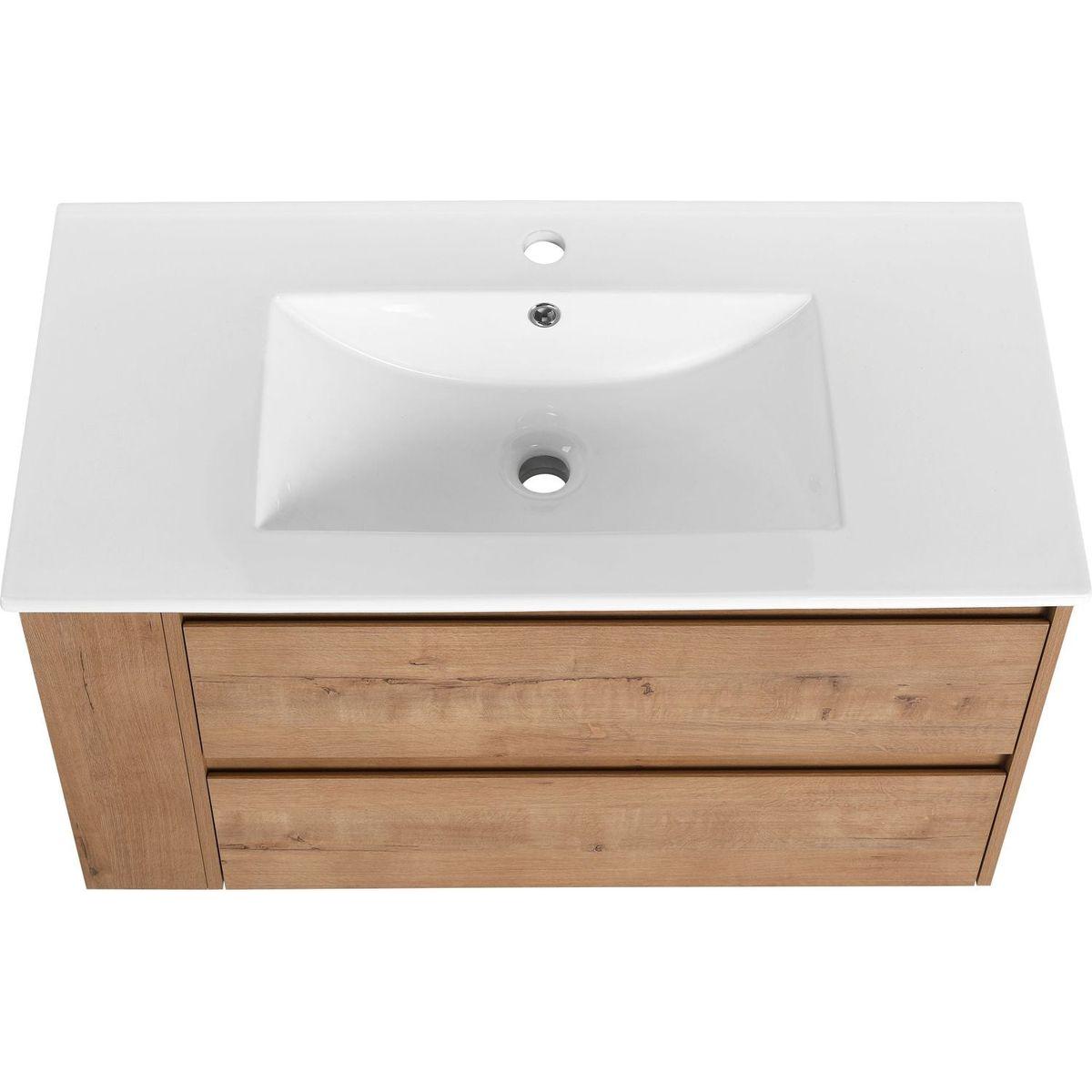 36" Wall Mounting Bathroom Vanity With Ceramic Sink, Soft Close Drawer