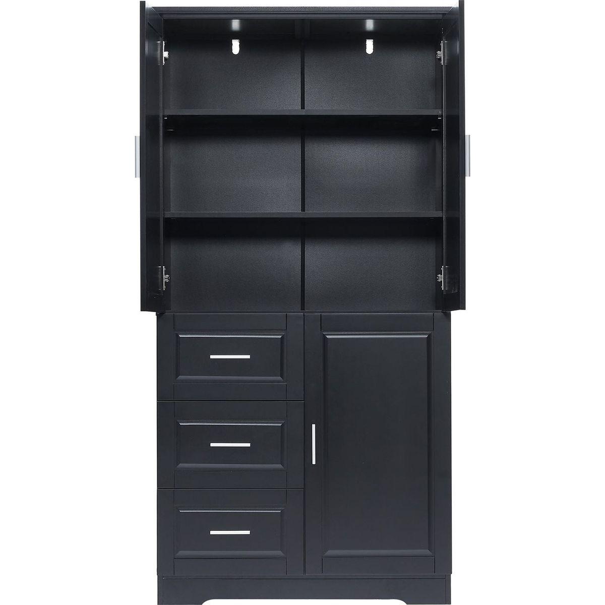 Tall and Wide Storage Cabinet with Doors for Bathroom/Office, Three Drawers, Black
