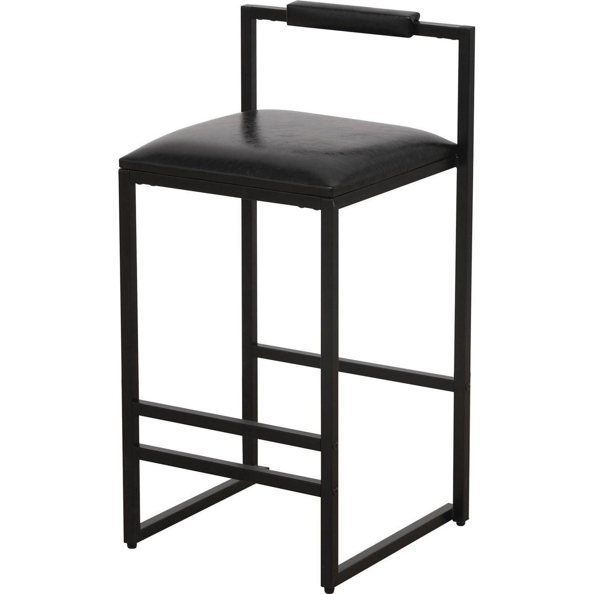 Black Bar Stool with Backrest Set of 2 Counter Height PU Leather Upholstered Bar Chairs with Footrest