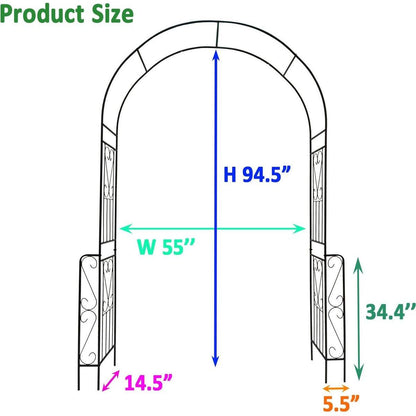Metal Garden Arch W55" x H94.5" Garden Arbor Trellis Climbing Plants Support Rose Arch Outdoor Arch Black
