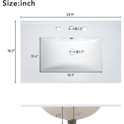 Modern 30inch Navy Blue/White Bathroom Vanity Cabinet Combo with Open Storge, Two Drawers