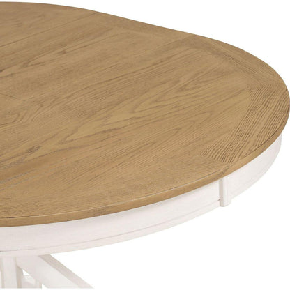 Retro Functional Extendable Dining Table with a 12" Leaf for Dining Room and Living Room (Oak Natural Wood + Off White)