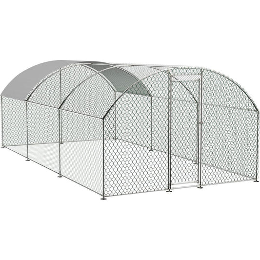 Large Chicken Coop Metal Chicken Run with Waterproof and Anti-UV Cover, Dome Shaped Walk-in Fence Cage Hen House for Outdoor and Yard Farm Use, 1" Tube Diameter, 9.84' x 19.68' x 6.56'