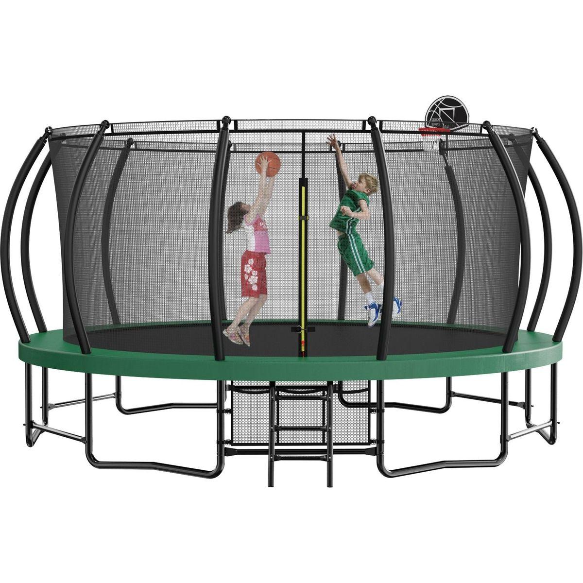 15FT Trampoline with Basketball Hoop - Recreational Trampolines with Ladder ,Shoe Bag and Galvanized Anti-Rust Coating