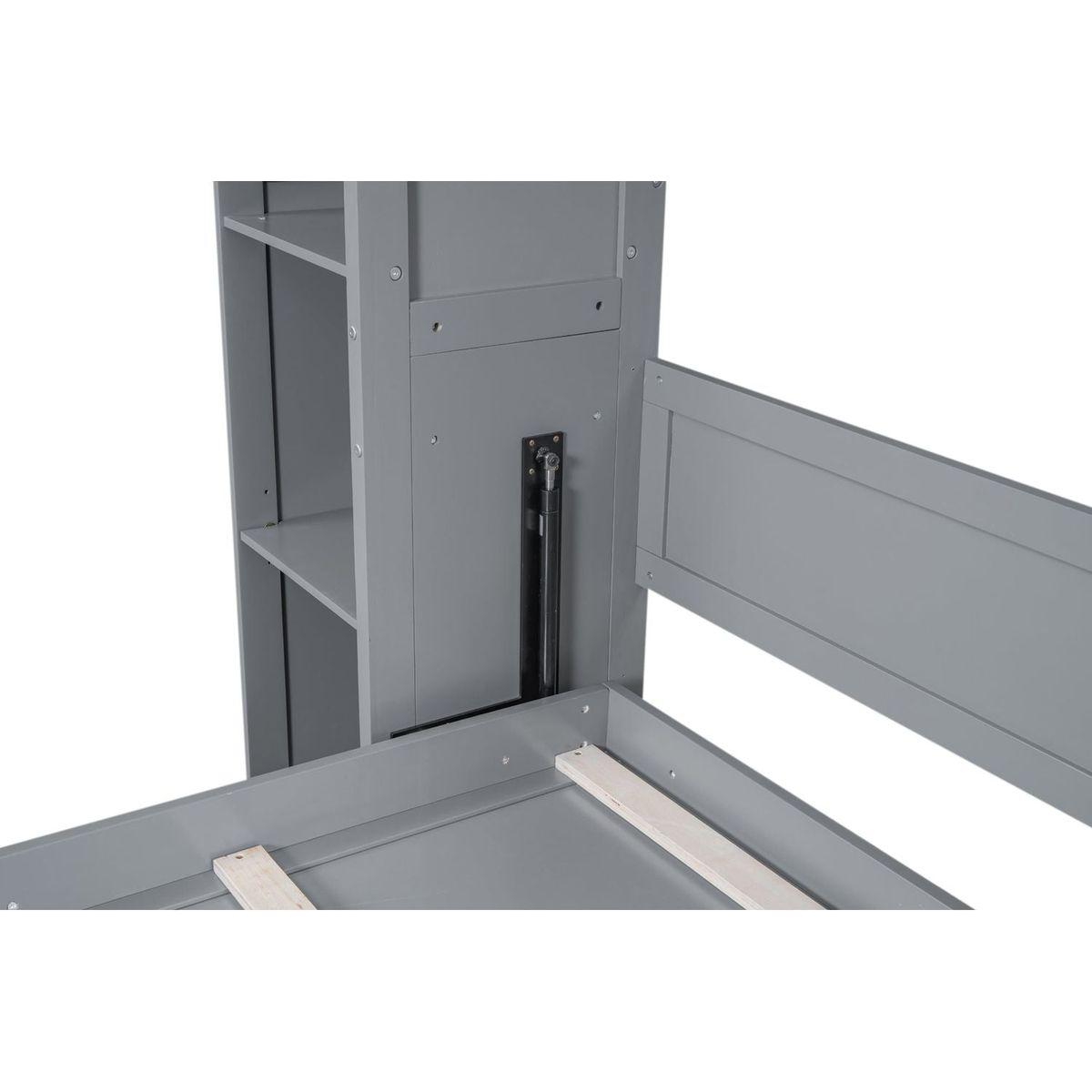 Queen Size Murphy Bed Wall Bed with Shelves and LED Lights,Gray