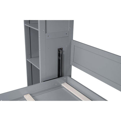 Queen Size Murphy Bed Wall Bed with Shelves and LED Lights,Gray