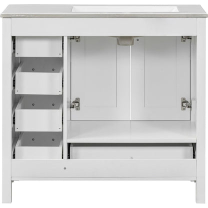 36" White Bathroom Vanity with Ceramic Sink Combo, Abundant Storage Cabinet -2 Soft-close doors and 5 drawers