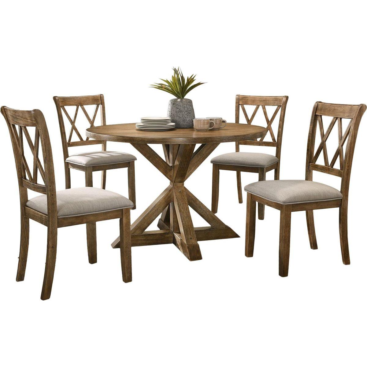 Windvale Cross-Buck Wood 5-Piece Dining Set