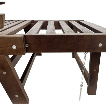 Outdoor Adjustable Patio Wooden Daybed Sofa Chaise Lounge with Cushions for Small Places, Brown Finish+Beige Cushion