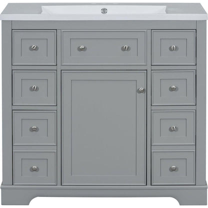 36" Bathroom Vanity with Sink Combo, One Cabinet and Six Drawers, Solid Wood and MDF Board, Grey