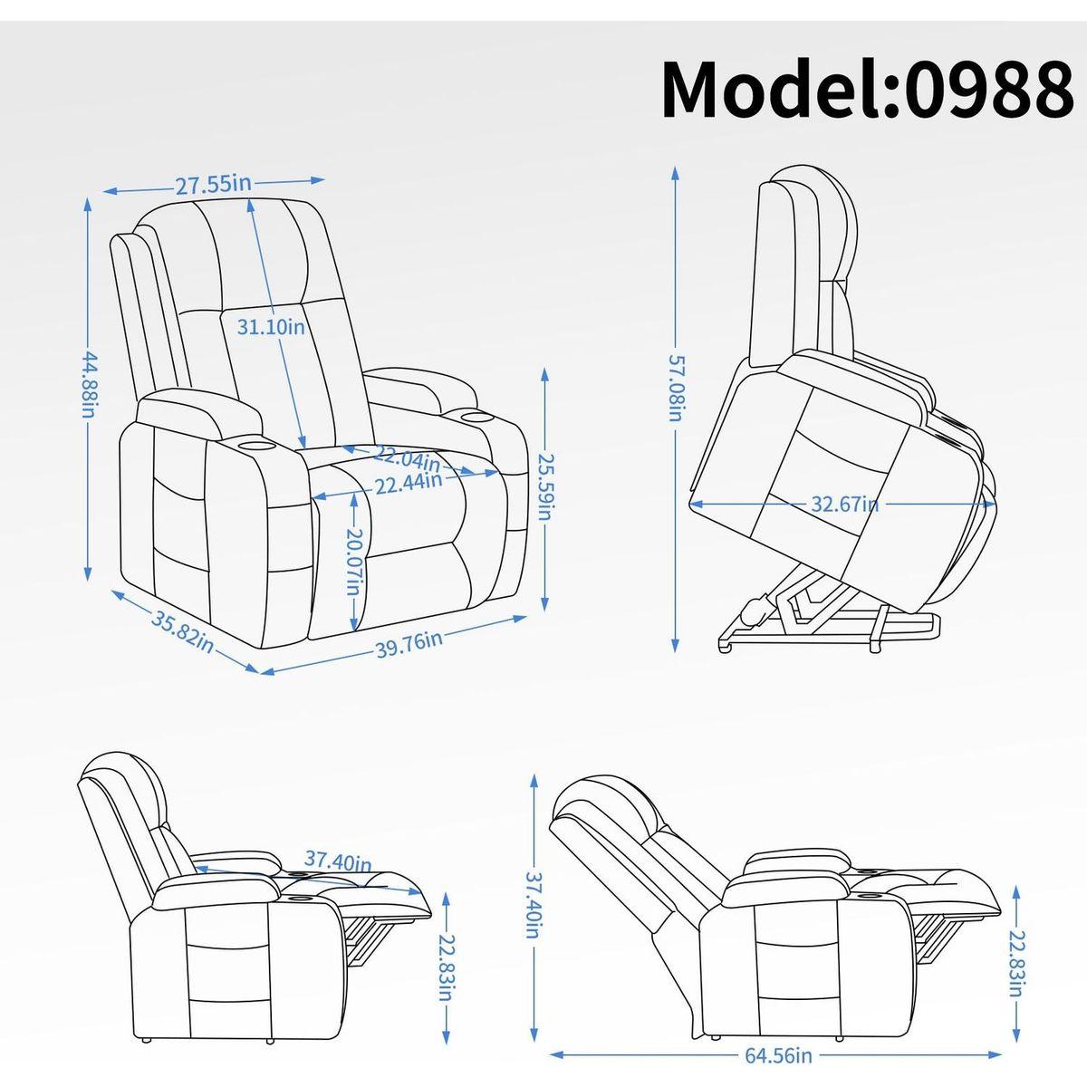 Infinite Position Okin Motor Up to 350 LBS Power Lift Recliner Chair for Elderly, Heavy Duty Motion Mechanism with 8-Point Vibration Massage and Lumbar Heating, USB Charging Port, Cup Holders, Grey