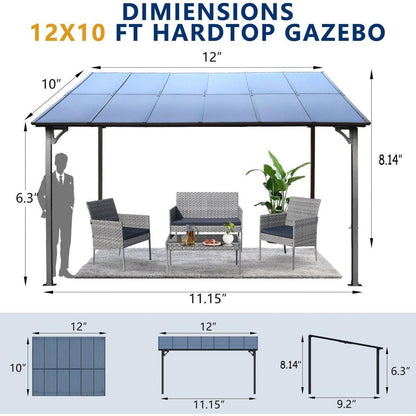 10' x 12' Outdoor Pergola Gazebo,Wall-Mounted Lean to Metal Awning Gazebo with Roof,Large Heavy Duty for Patio,Decks,Backyard
