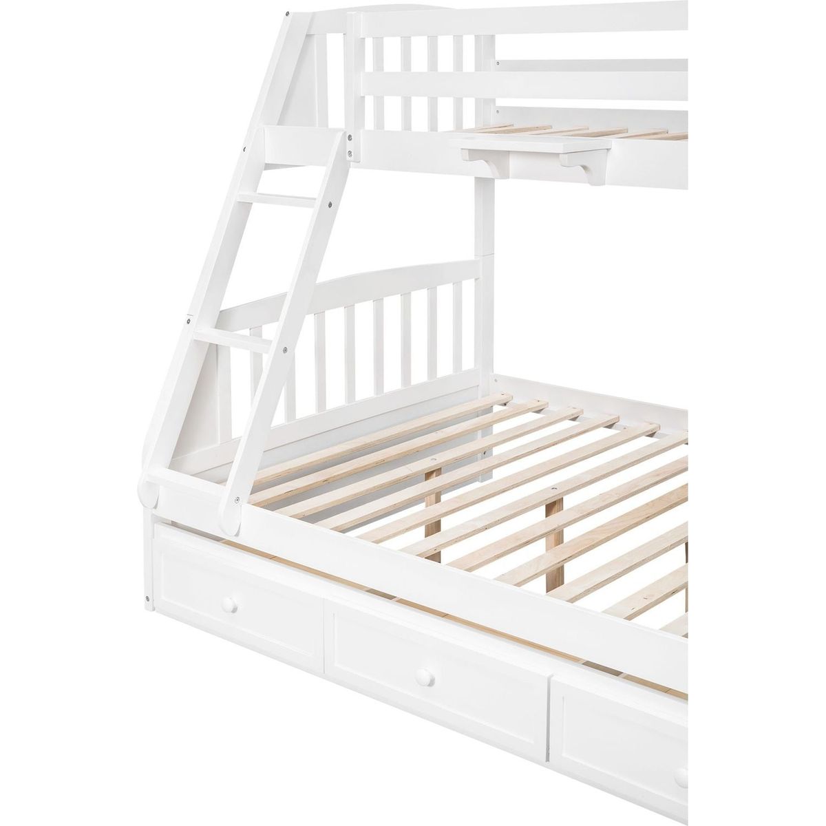 Twin-Over-Full Bunk Bed with Drawers氓Ladder and Storage Staircase, White