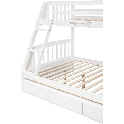 Twin-Over-Full Bunk Bed with Drawers氓Ladder and Storage Staircase, White