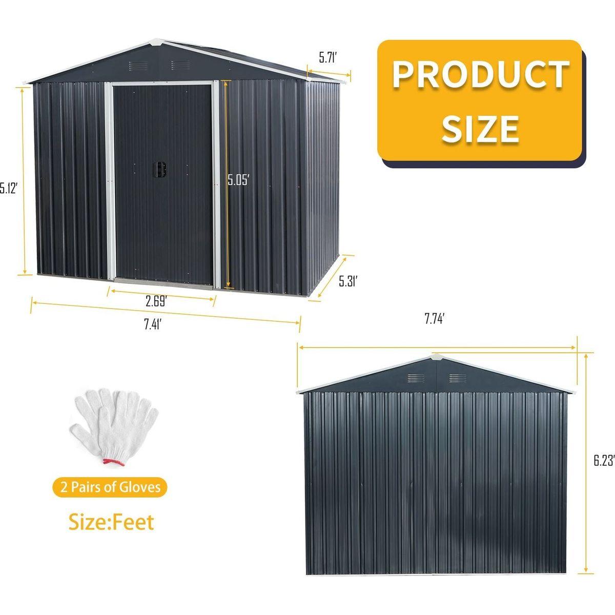 8ft x 6ft Outdoor Metal Storage Shed with Floor Base,Black