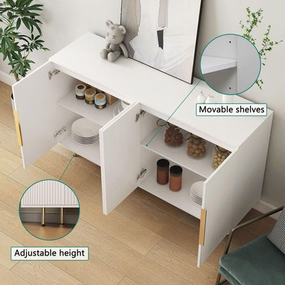 White Modern Buffet Cabinet with Storage, Fluted Sideboard Large Buffet with Adjustable Shelves, Credenza, Accent Cabinet Console Table